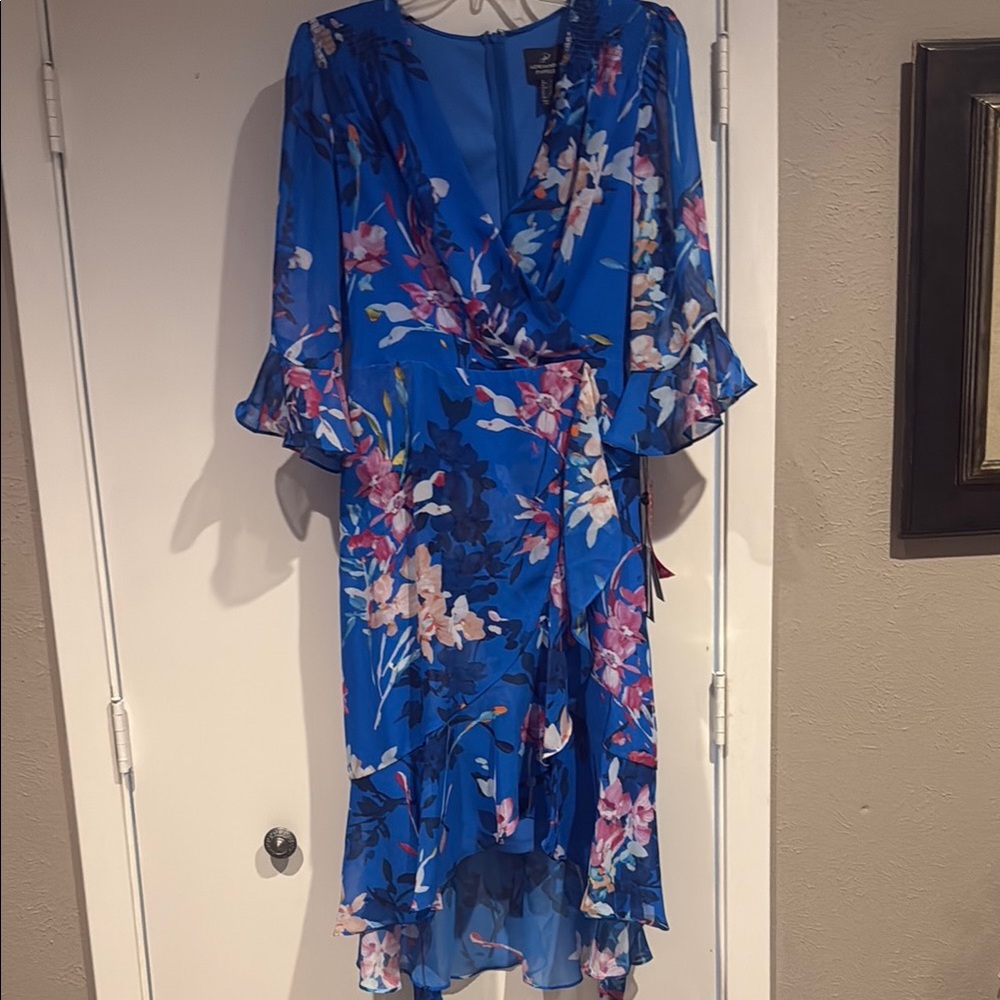 Adrienne Vittadini Blue Floral High Low Dress
